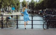 girl blue dress bridge amsterdam 1