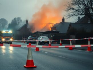 Emergency Services Battle House Fire in Barry, Closing Major Road