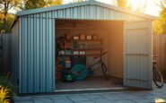 Spacious metal shed with integrated log compartment: a compact solution for garden storage