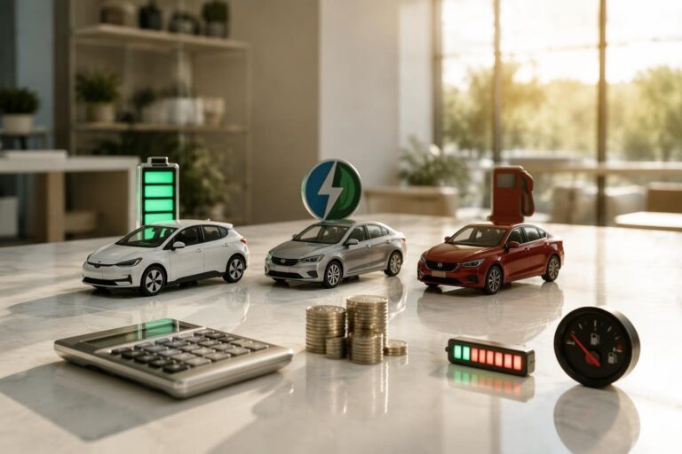 Comparing purchase price, charging costs, and maintenance for electric, hybrid, and petrol vehicles