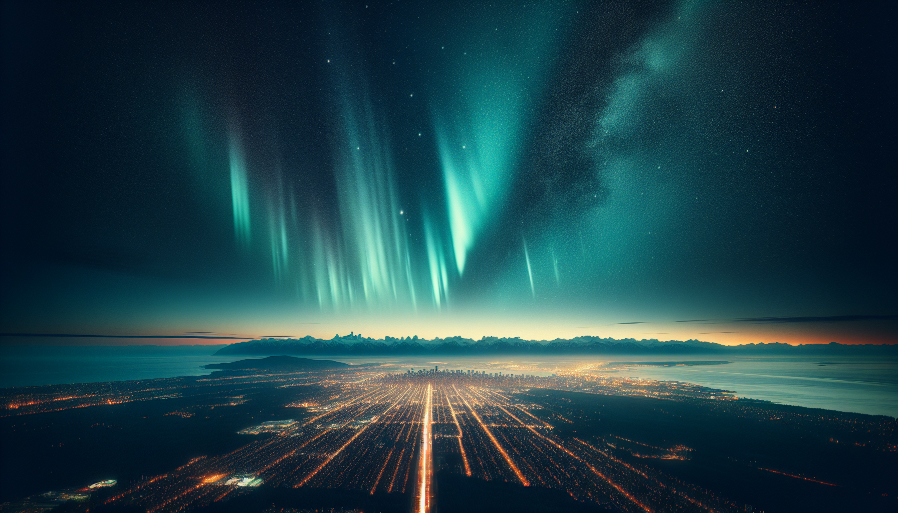Magica aurora boreale sopra Metro Vancouver