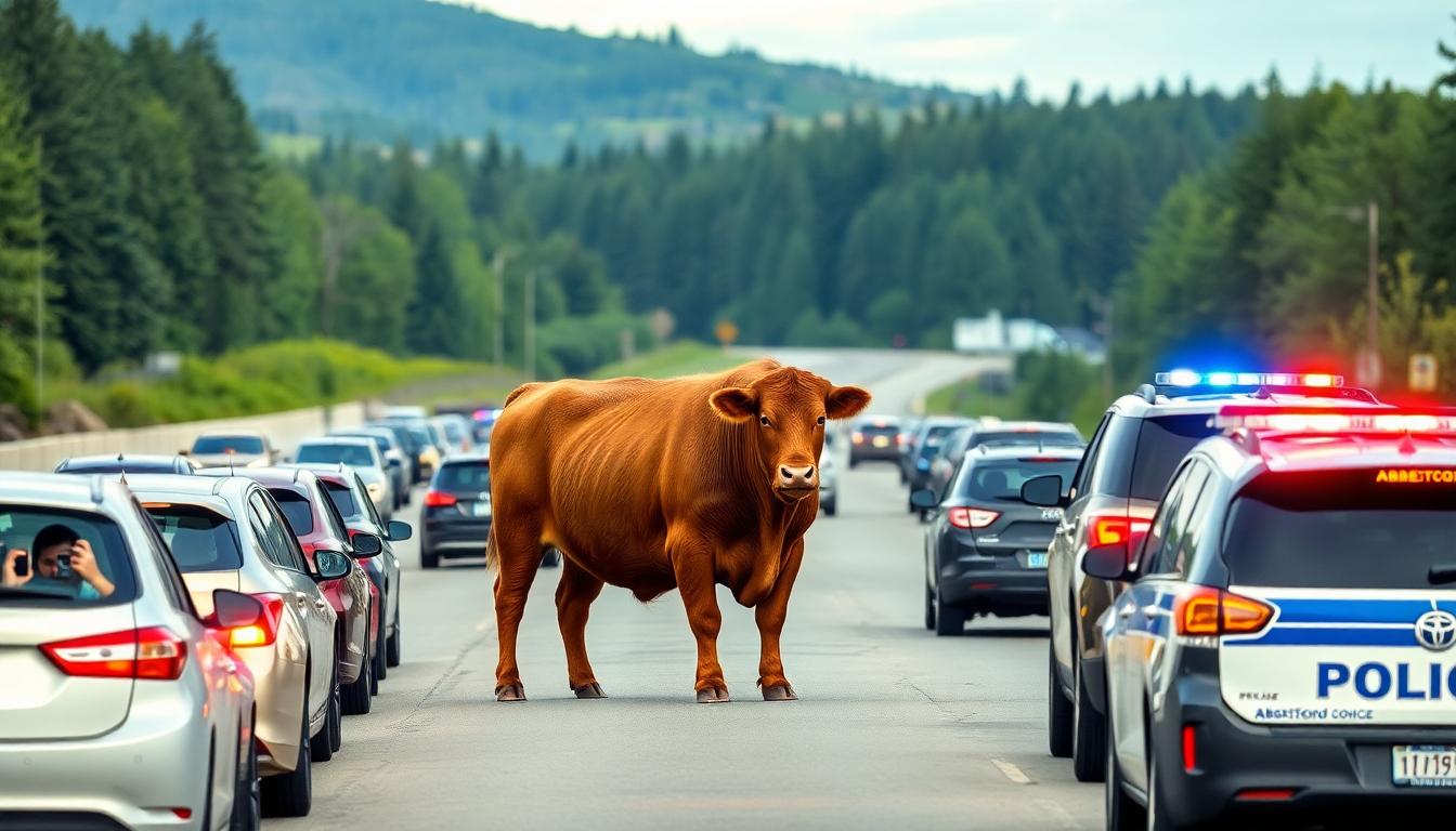 bull on the loose halts traffic on major highway in british columbia python 1755383031