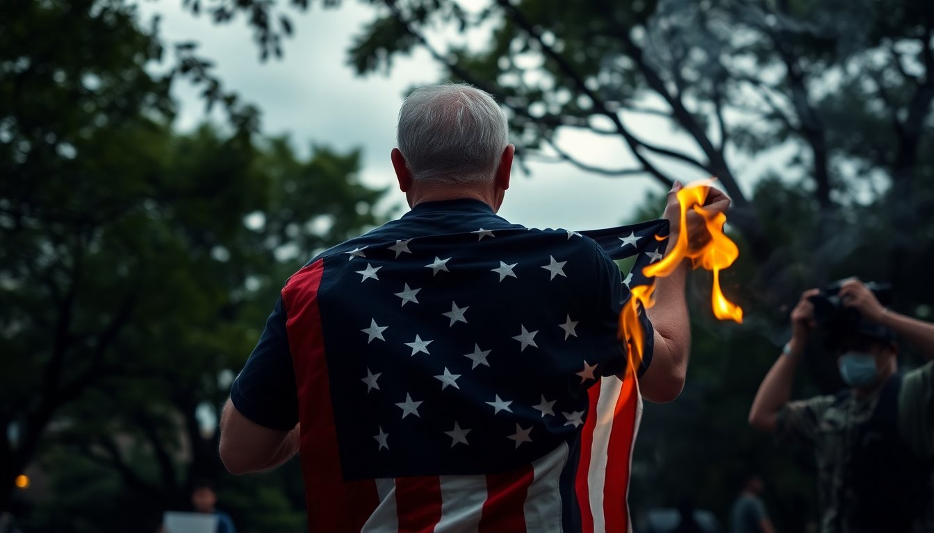 veteran protests trump administration by burning us flag python 1759227758