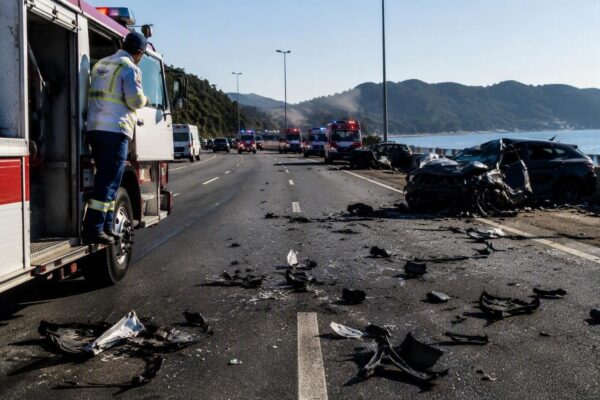Colisão entre dois carros causa interdição parcial na SP-055 em Caraguatatuba