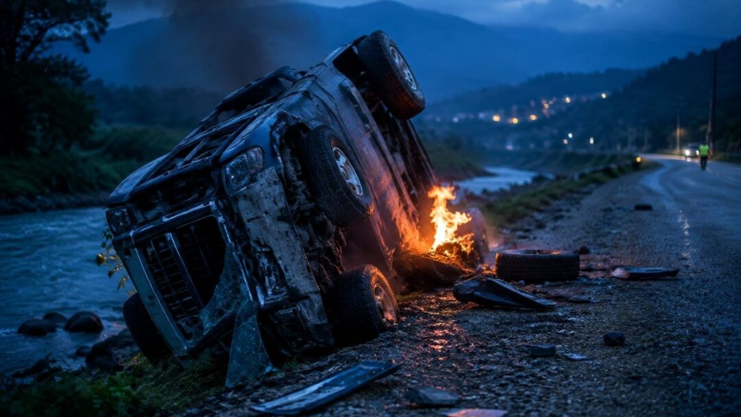 Camioneta voltea y arde en Barlovento: un militar muere y seis heridos
