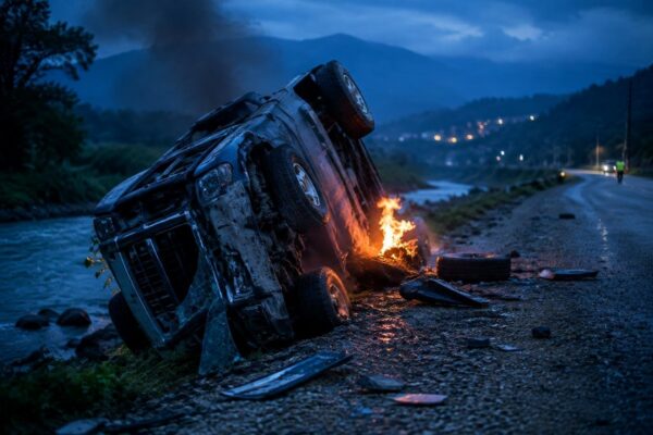 Camioneta voltea y arde en Barlovento: un militar muere y seis heridos