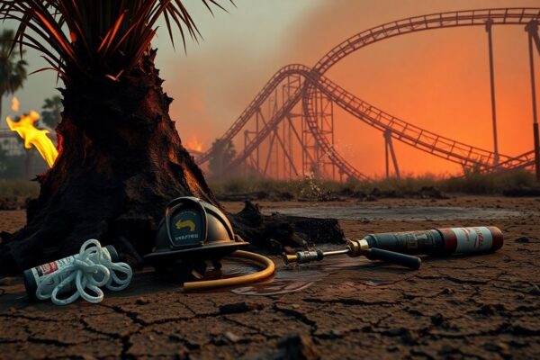 Firefighters tackle brush fire under Six Flags Magic Mountain's X2 roller coaster