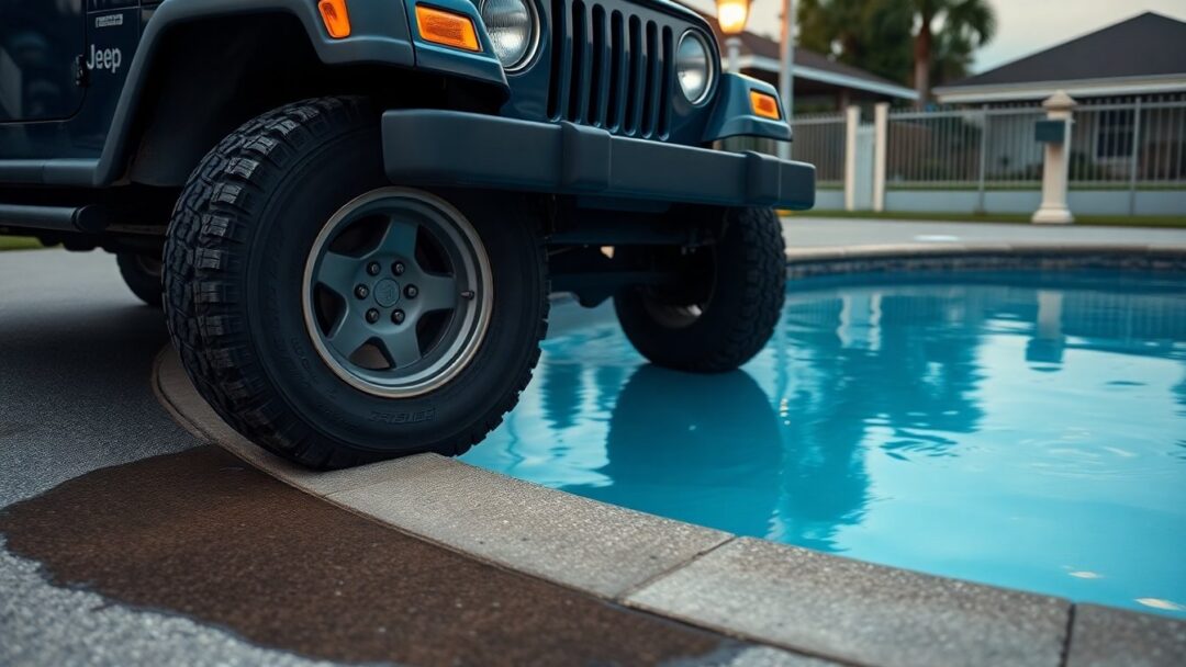Clearwater incident: Jeep teeters on pool edge after losing control