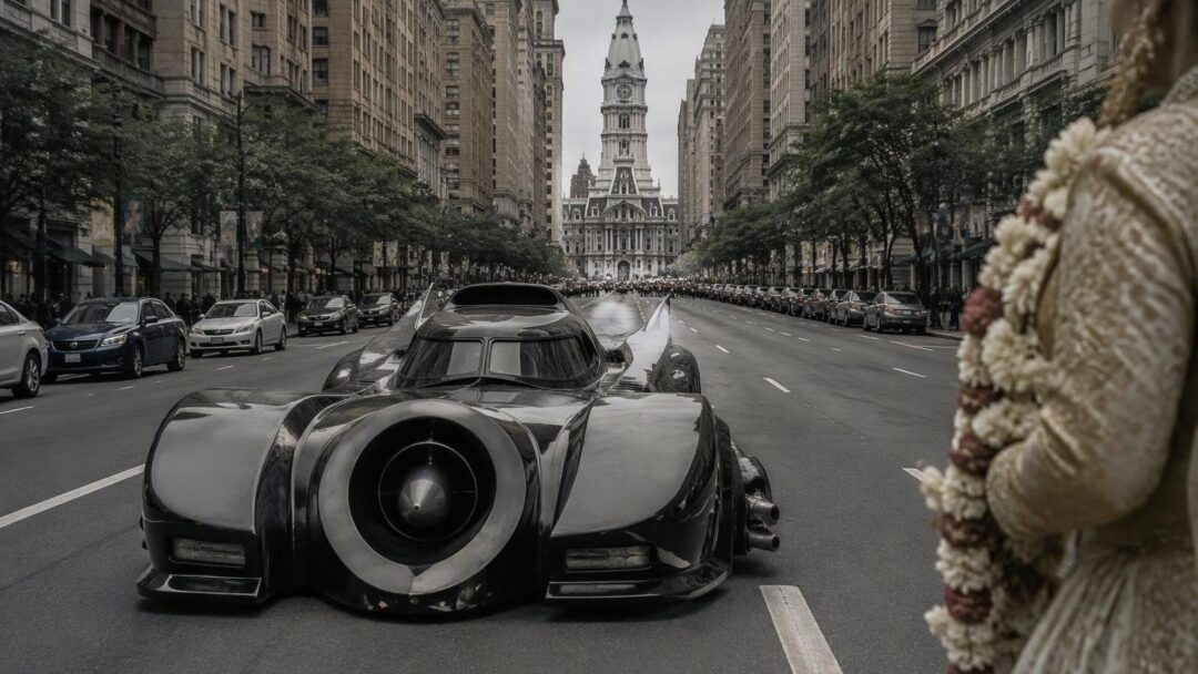 Philadelphia wedding parade features replica 1989 Batmobile