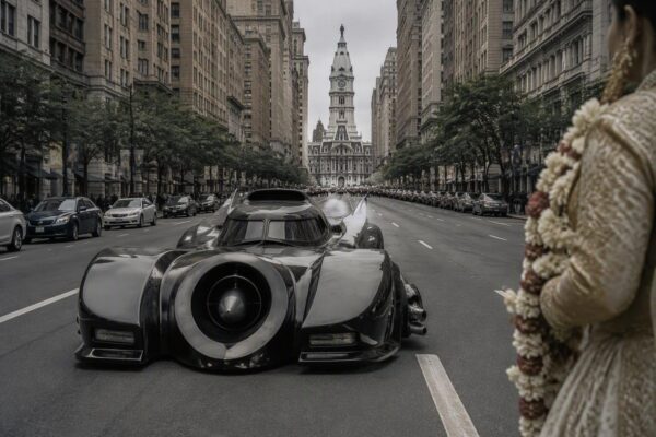 Philadelphia wedding parade features replica 1989 Batmobile