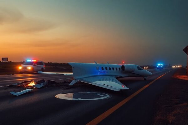 Business Jet Crash on Texas Highway Leaves One Dead, Five Injured