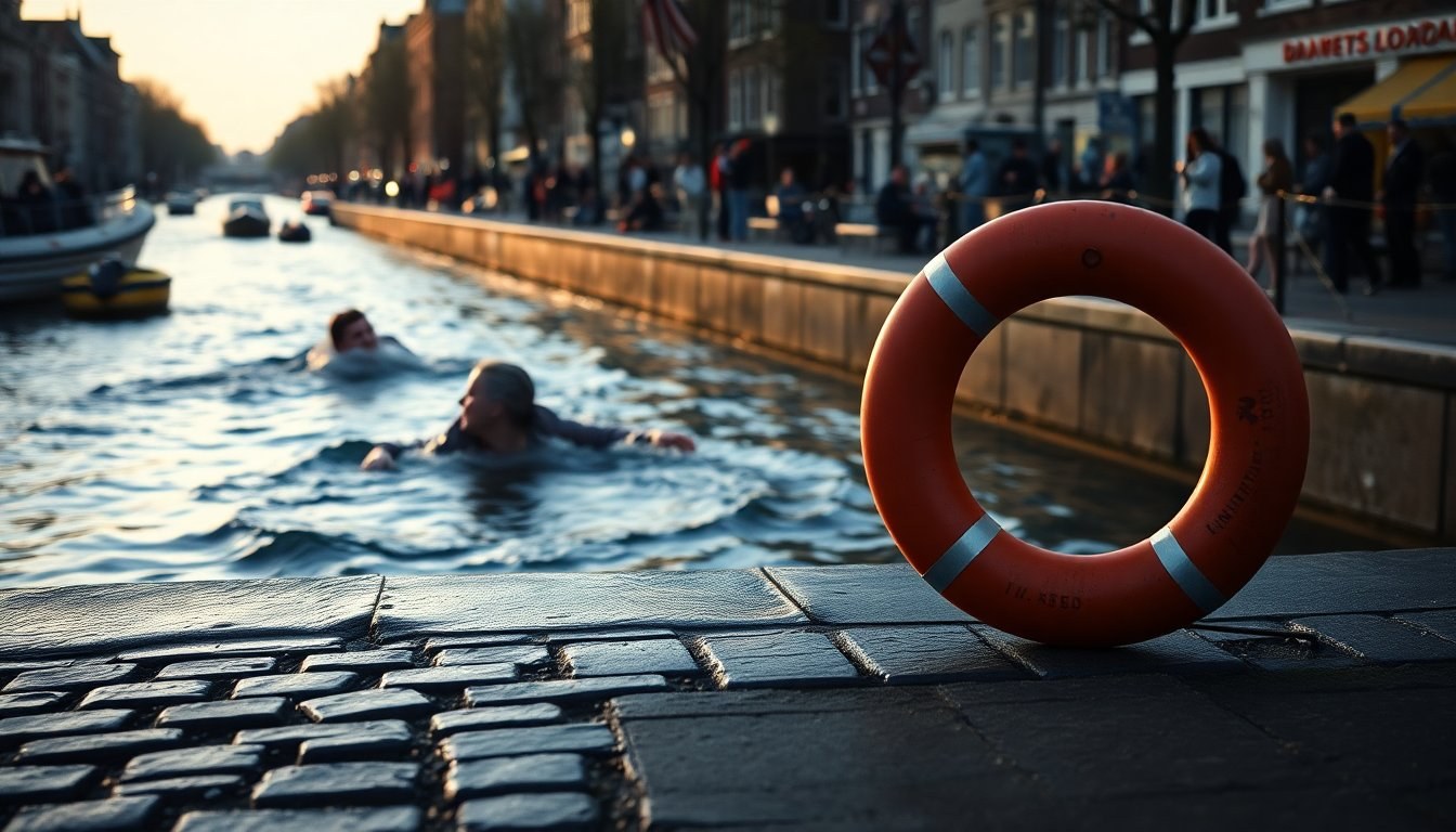 Heldendaad bij Westerdoksdijk: vrouw duikt in het IJ om man te redden