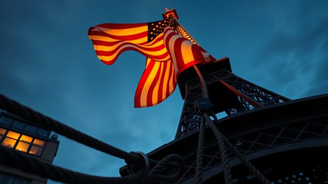 Man hangt Amerikaanse vlag aan Eiffeltoren na riskante beklimming