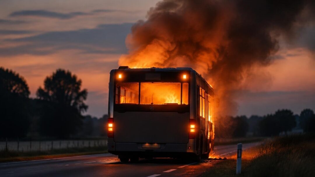 Volledige brand van dieselbus op N371, verkeer omgeleidt
