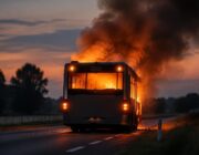 Volledige brand van dieselbus op N371, verkeer omgeleidt