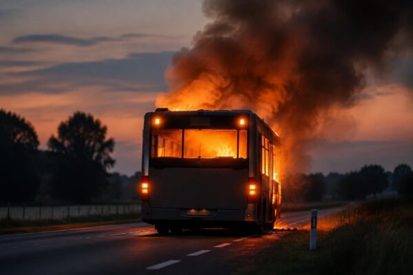 Volledige brand van dieselbus op N371, verkeer omgeleidt