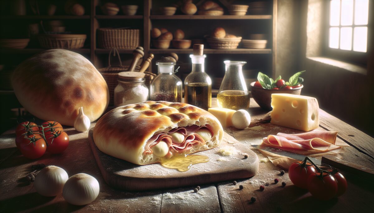 Focaccia ripiena di prosciutto e mozzarella: un classico della cucina italiana