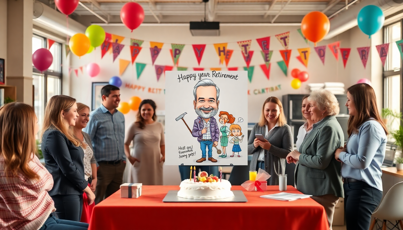 Caricature personalizzate per festeggiare la pensione