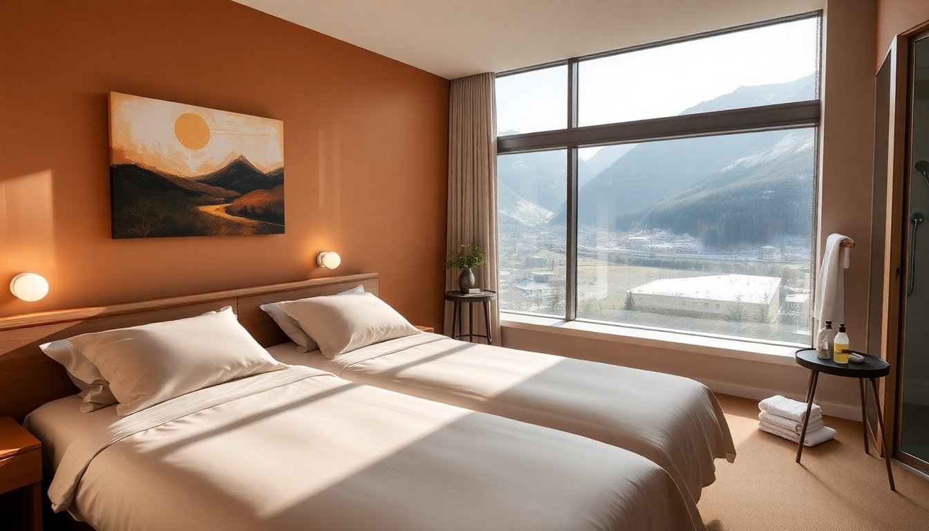 Camera doppia con bagno moderno e vista panoramica in Valle Aurina