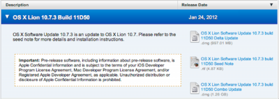 Settima beta Mac OS X 10 7 3