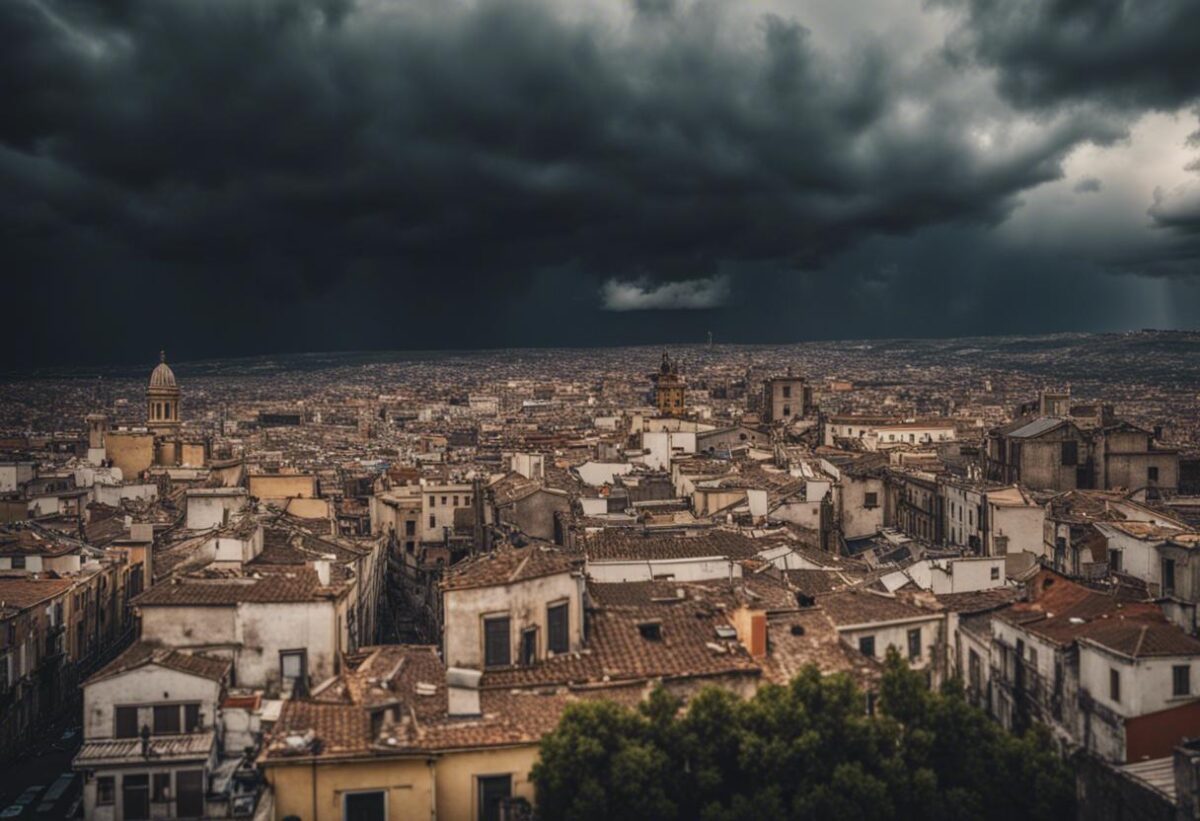 C'è stato un brutto tempo nella zona di Catania, che ha causato la caduta delle luci decorative ad Aci Sant'Antonio.