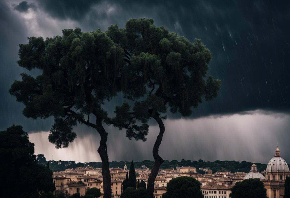 A Roma si è verificato un forte temporale, marcato da rovesci torrenziali e raffiche di vento che superavano i 90 km all'ora.