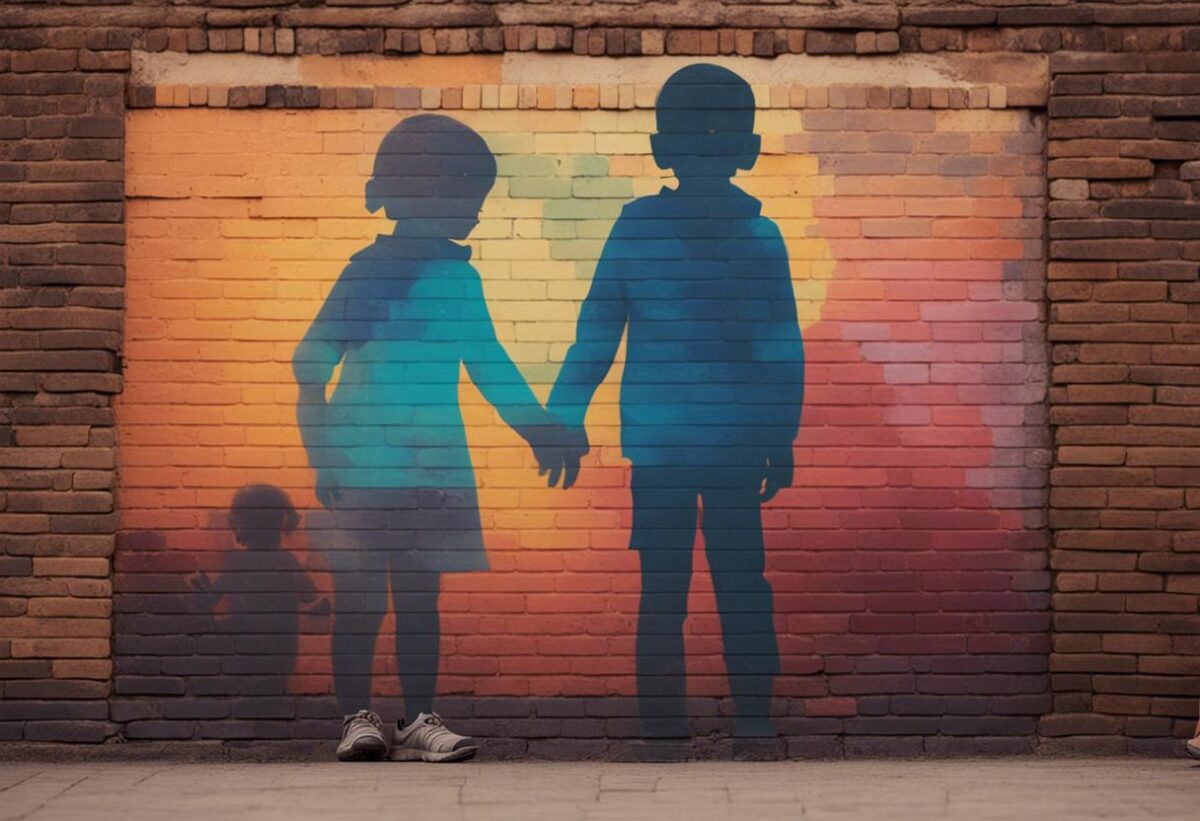 Emiliano inaugura un murale che rappresenta un abbraccio tra bambini di Israele e Palestina.