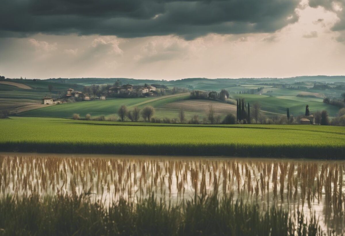 Inondazioni in Emilia-Romagna, i terreni di Bagnacavallo rimangono sommersi dall'acqua.