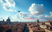 Frecce Tricolori in volo durante la celebrazione a Roma
