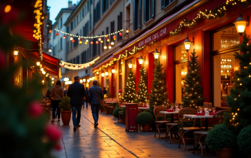 Decorazioni natalizie in un ristorante di Roma