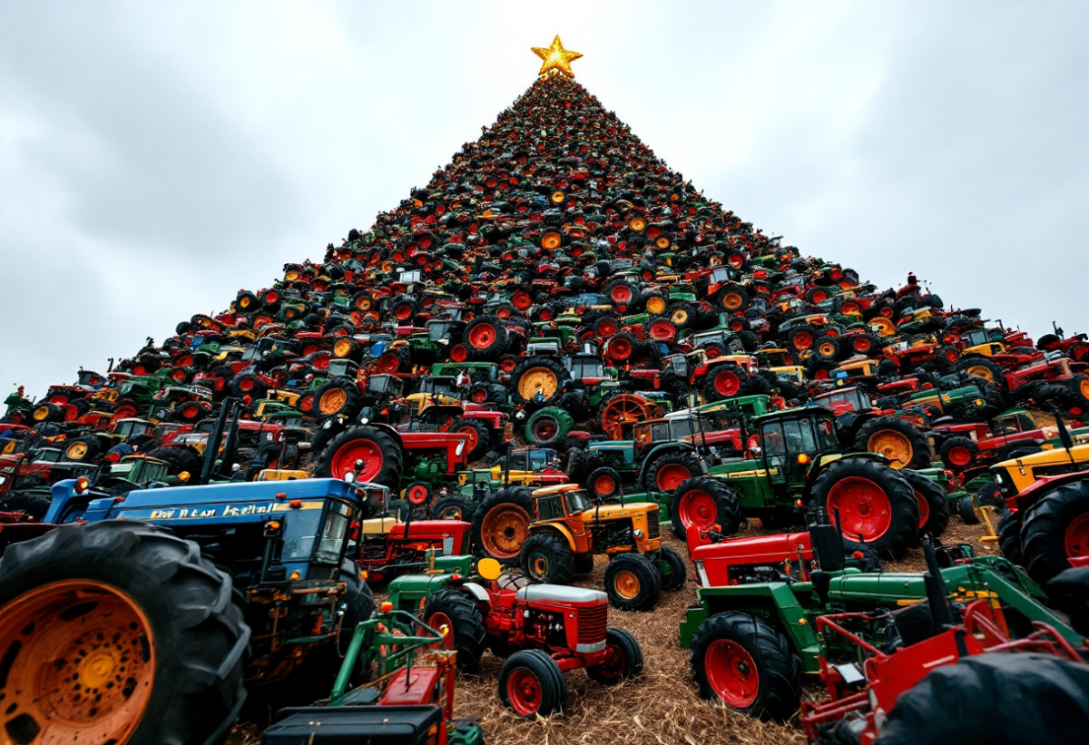 Un albero di Natale unico a Caltanissetta: 100 trattori in mostra