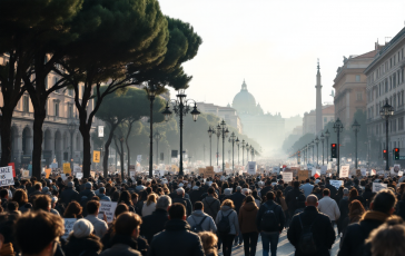 Manifestazione a Roma per la Palestina con bandiere e striscioni
