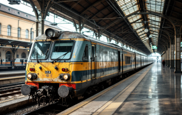 Viaggiatori in attesa a una stazione ferroviaria italiana
