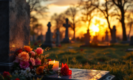 Uomo in viaggio verso la tomba della moglie