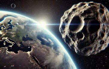 dalle 2025 02 09 185947 a realistic depiction of a small asteroid approximately 40 100 meters in diameter approaching earth from deep space the asteroid is dark and rugged copia 364x230