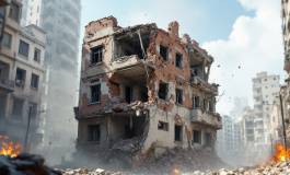 Immagine del crollo di una palazzina a Monteverde, Roma