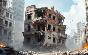 Immagine del crollo di una palazzina a Monteverde, Roma