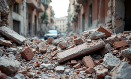Immagine del crollo di una palazzina a Roma con soccorsi