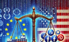 DALL·E 2025 03 10 11.32.09 A visually striking digital illustration representing the clash between the European Union and the United States over digital regulations. The image f 265x160