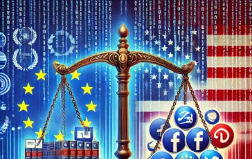 DALL·E 2025 03 10 11.32.09 A visually striking digital illustration representing the clash between the European Union and the United States over digital regulations. The image f 364x230