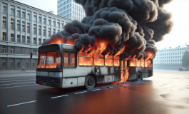 Un bus di linea in fiamme a Cappella Maggiore