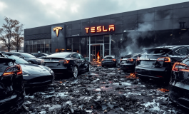Incendio che distrugge auto elettriche Tesla in concessionaria