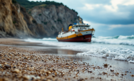Immagine della nave incagliata a Marina di Massa
