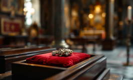 Immagine della reliquia di Carlo Acutis in esposizione