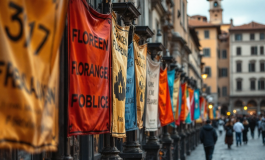 Bambini partecipano a una manifestazione per il clima a Firenze