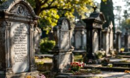 Immagine di un cimitero con bandiere rosse vietate