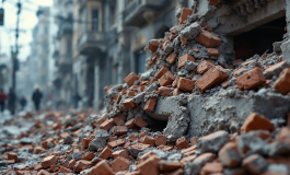 Immagine del crollo di via Campo di Fossa dopo il terremoto