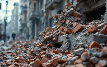 Immagine del crollo di via Campo di Fossa dopo il terremoto