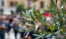 Rappresentazione della Domenica delle Palme con rami di palma