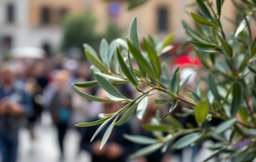 Rappresentazione della Domenica delle Palme con rami di palma
